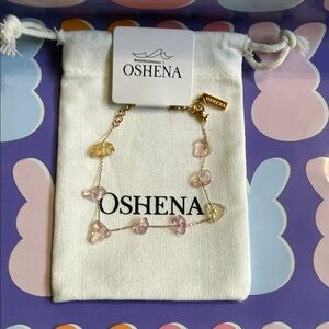 Gold and Pink Heart Charm Bracelet